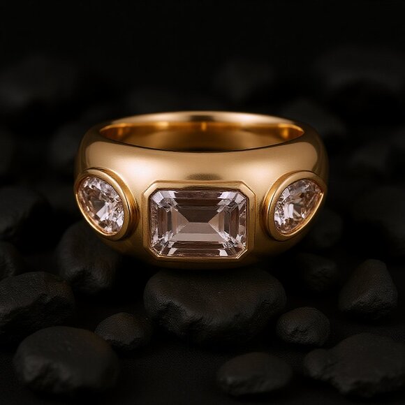 Tri-Stone Morganite 14K (or 18k upon request) Rose Gold Statement Ring - Picture 4 of 6
